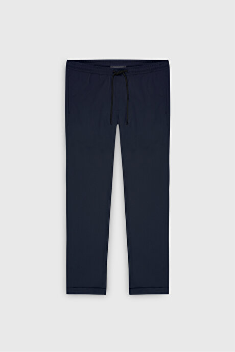 Non-Iron Ütü Gerektirmeyen Diz İzi Yapmayan Beli Bağlamalı Slim Fit Dar Kesim Jogger Lacivert Pantolon resmi