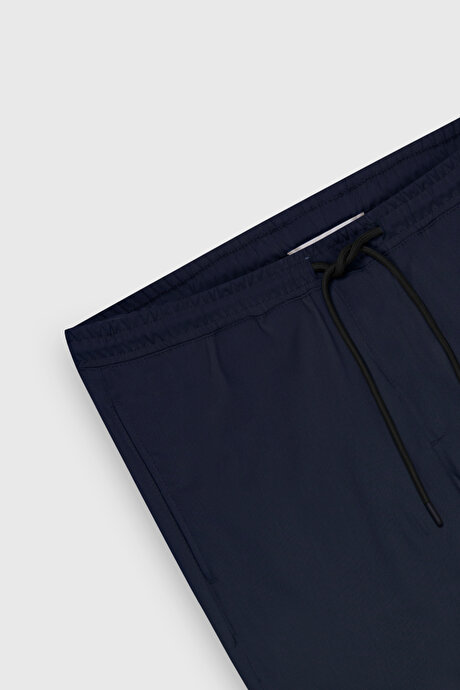 Non-Iron Ütü Gerektirmeyen Diz İzi Yapmayan Beli Bağlamalı Slim Fit Dar Kesim Jogger Lacivert Pantolon resmi