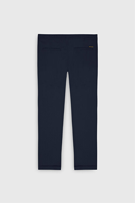 Non-Iron Ütü Gerektirmeyen Diz İzi Yapmayan Beli Bağlamalı Slim Fit Dar Kesim Jogger Lacivert Pantolon resmi