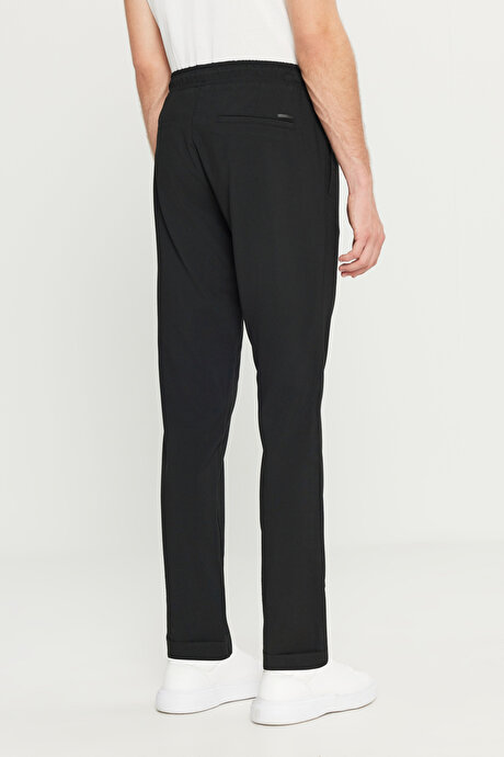 Slim Fit Rahat Kesim Beli Bağlamalı Yan Cepli Esnek Jogger Siyah Pantolon resmi