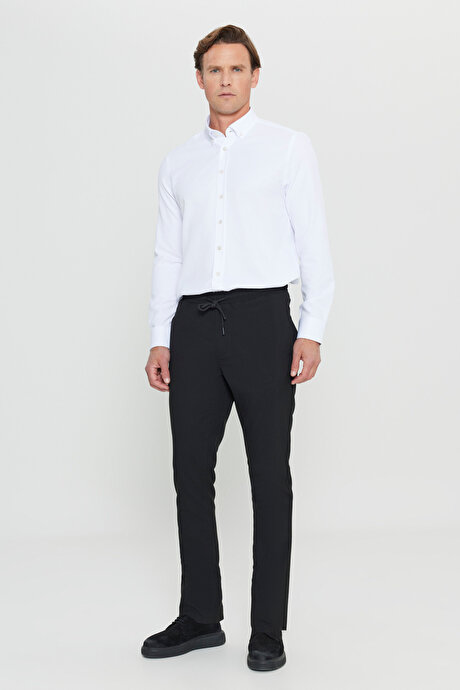 Slim Fit Rahat Kesim Beli Bağlamalı Yan Cepli Esnek Jogger Siyah Pantolon resmi