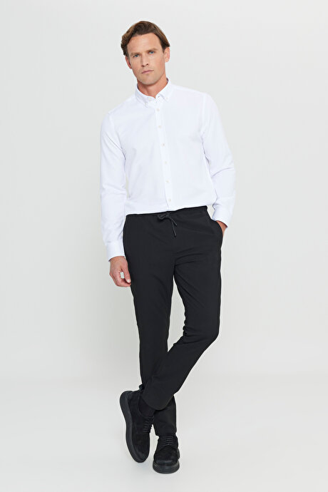 Slim Fit Rahat Kesim Beli Bağlamalı Yan Cepli Esnek Jogger Siyah Pantolon resmi