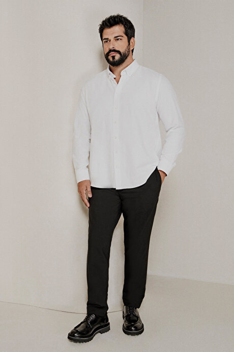 Non-Iron Ütü Gerektirmeyen Diz İzi Yapmayan Beli Bağlamalı Slim Fit Dar Kesim Jogger Siyah Pantolon resmi