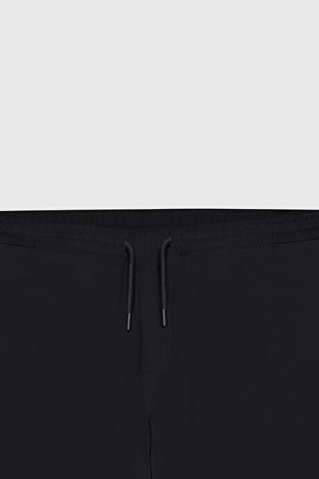 Non-Iron Ütü Gerektirmeyen Diz İzi Yapmayan Beli Bağlamalı Slim Fit Dar Kesim Jogger Siyah Pantolon resmi