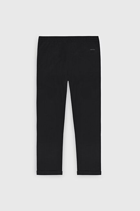 Non-Iron Ütü Gerektirmeyen Diz İzi Yapmayan Beli Bağlamalı Slim Fit Dar Kesim Jogger Siyah Pantolon resmi