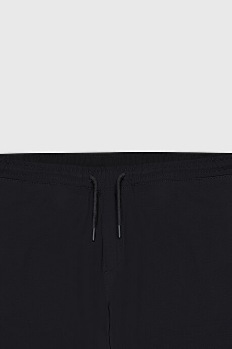 Slim Fit Rahat Kesim Beli Bağlamalı Yan Cepli Esnek Jogger Siyah Pantolon resmi