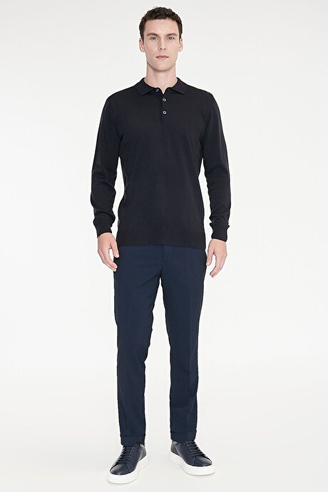 Slim Fit Dar Kesim Klasik Yan Cep Lacivert Pantolon resmi