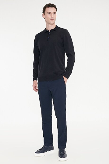 Slim Fit Dar Kesim Klasik Yan Cep Lacivert Pantolon resmi