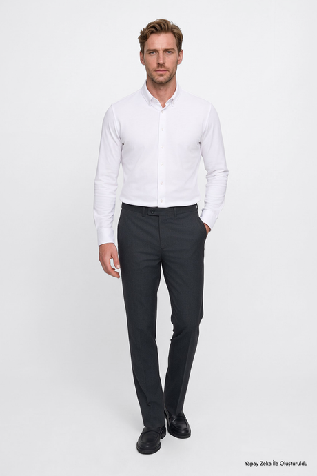 Comfort Fit Rahat Kesim Yan Cepli Klasik Antrasit Pantolon resmi
