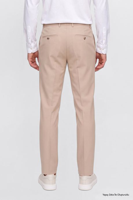 Comfort Fit Rahat Kesim Yan Cepli Klasik Bej Pantolon resmi