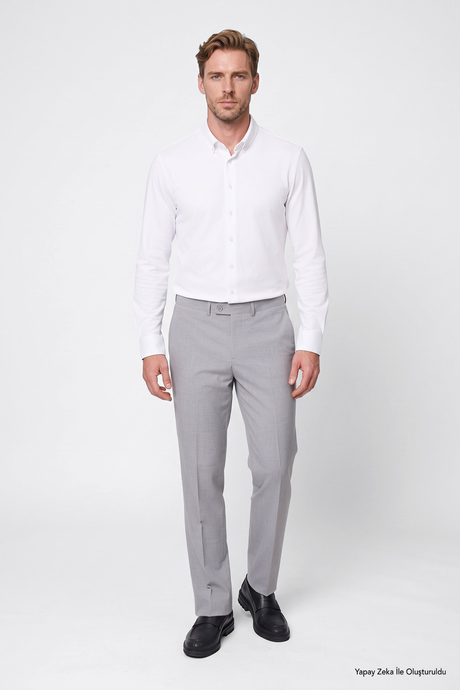 Comfort Fit Rahat Kesim Yan Cepli Klasik Gri Pantolon resmi