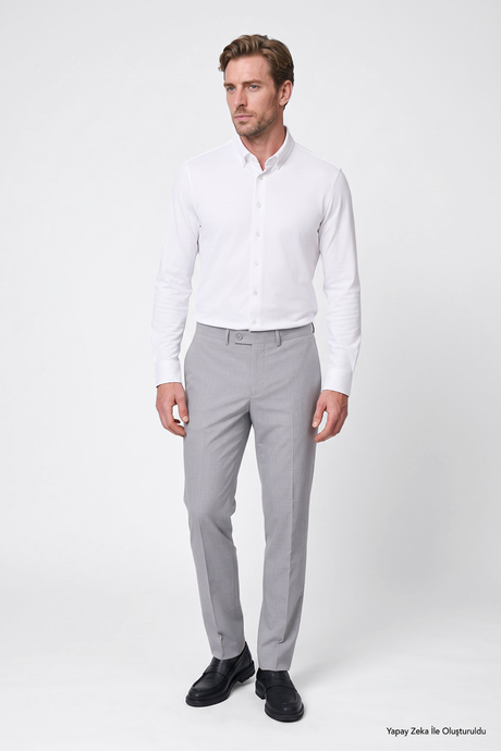 Comfort Fit Rahat Kesim Yan Cepli Klasik Gri Pantolon resmi