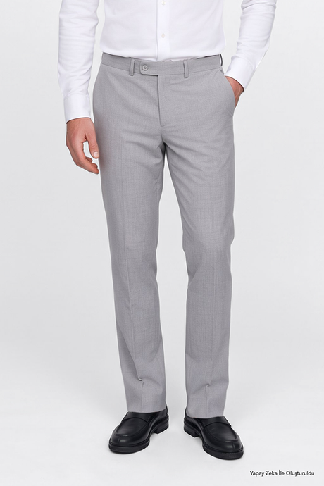 Comfort Fit Rahat Kesim Yan Cepli Klasik Gri Pantolon resmi