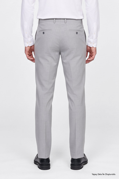 Comfort Fit Rahat Kesim Yan Cepli Klasik Gri Pantolon resmi