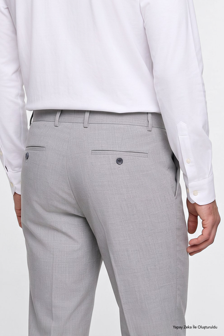 Comfort Fit Rahat Kesim Yan Cepli Klasik Gri Pantolon resmi