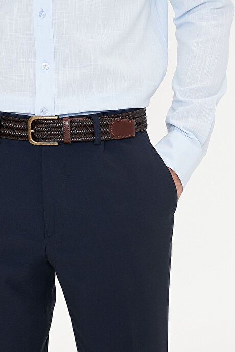 Comfort Fit Rahat Kesim Yan Cepli Klasik Lacivert Pantolon resmi