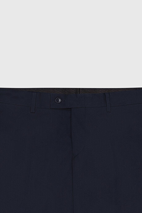 Comfort Fit Rahat Kesim Yan Cepli Klasik Lacivert Pantolon resmi