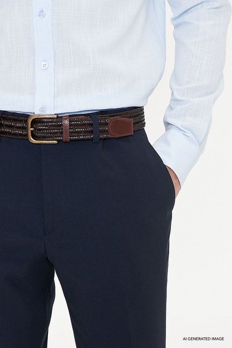 Comfort Fit Rahat Kesim Yan Cepli Klasik Lacivert Pantolon resmi