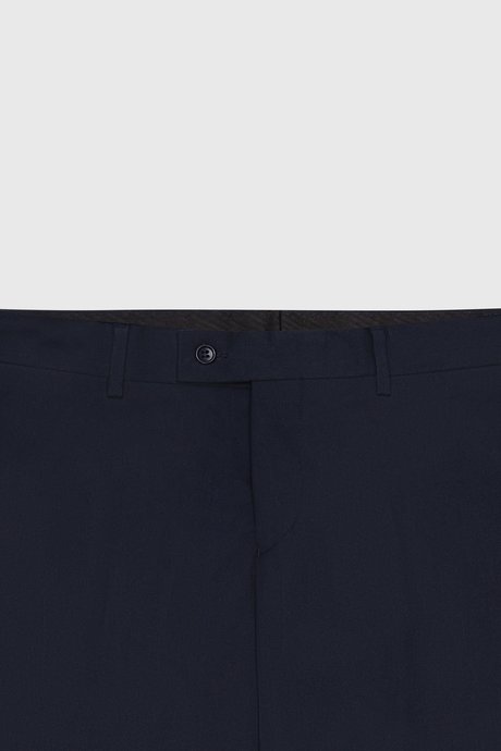 Comfort Fit Rahat Kesim Yan Cepli Klasik Lacivert Pantolon resmi