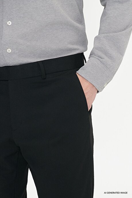 Comfort Fit Rahat Kesim Yan Cepli Klasik Siyah Pantolon resmi