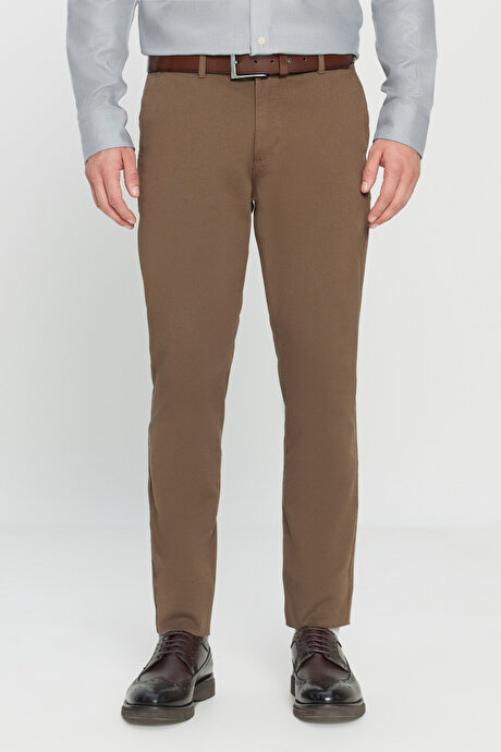 Slim Fit Dar Kesim Yan Cep Pamuklu Esnek Açık Kahve Chino Pantolon resmi