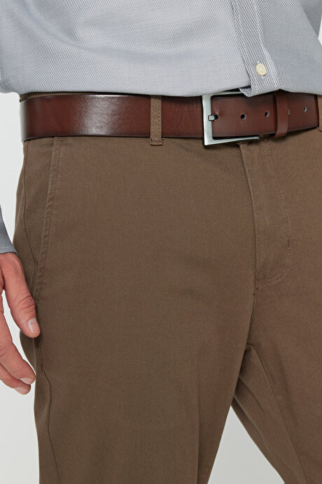 Slim Fit Dar Kesim Yan Cep Pamuklu Esnek Açık Kahve Chino Pantolon resmi