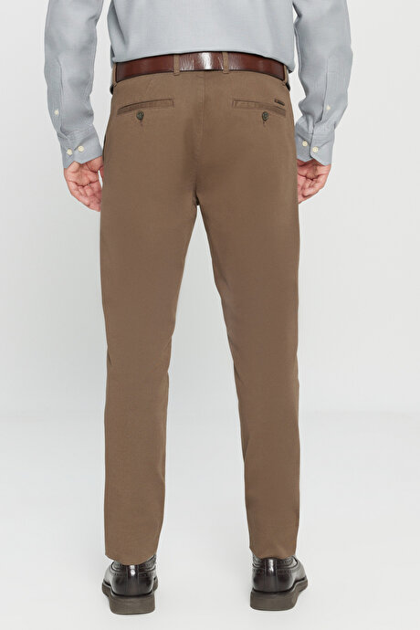 Slim Fit Dar Kesim Yan Cep Pamuklu Esnek Açık Kahve Chino Pantolon resmi