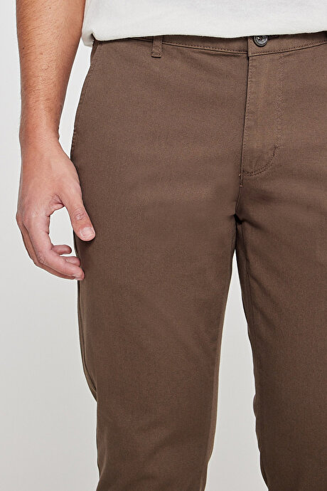 Slim Fit Dar Kesim Yan Cep Pamuklu Esnek Açık Kahve Chino Pantolon