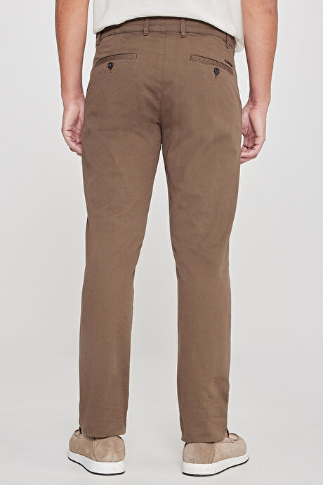 Slim Fit Dar Kesim Yan Cep Pamuklu Esnek Açık Kahve Chino Pantolon resmi