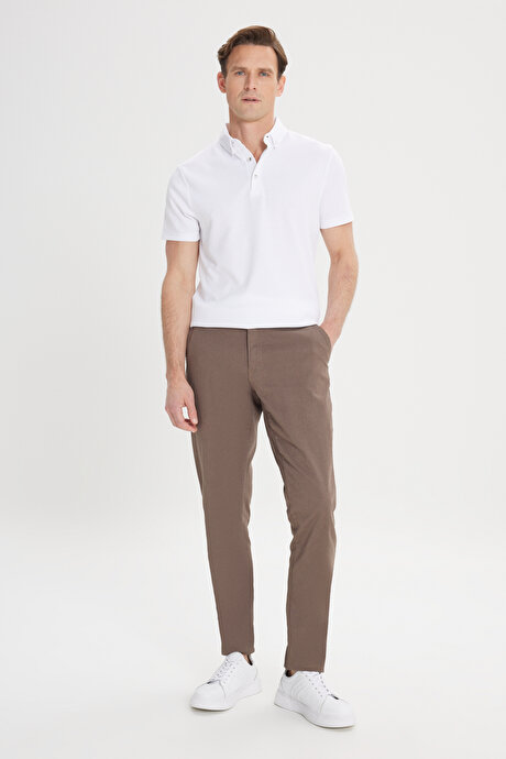 Slim Fit Dar Kesim Yan Cep Pamuklu Esnek Açık Kahve Chino Pantolon resmi