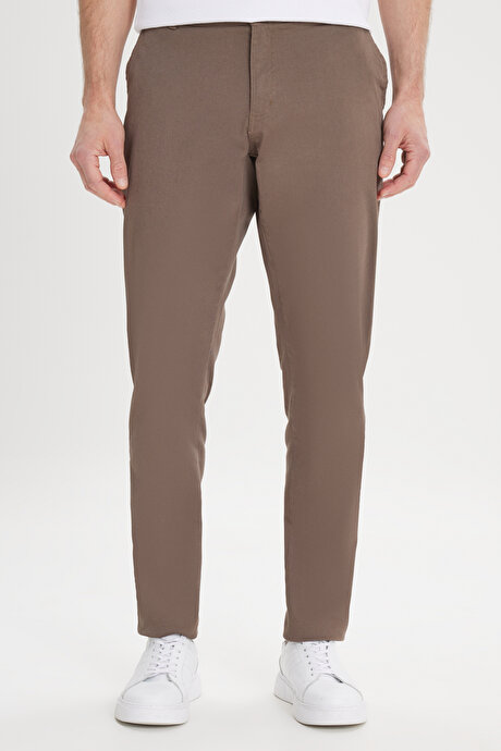 Slim Fit Dar Kesim Yan Cep Pamuklu Esnek Açık Kahve Chino Pantolon resmi