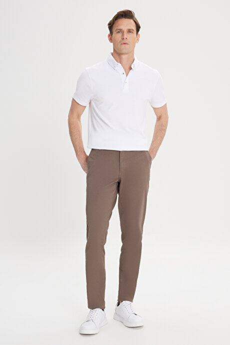 Slim Fit Dar Kesim Yan Cep Pamuklu Esnek Açık Kahve Chino Pantolon resmi