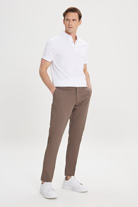 Slim Fit Dar Kesim Yan Cep Pamuklu Esnek Açık Kahve Chino Pantolon resmi