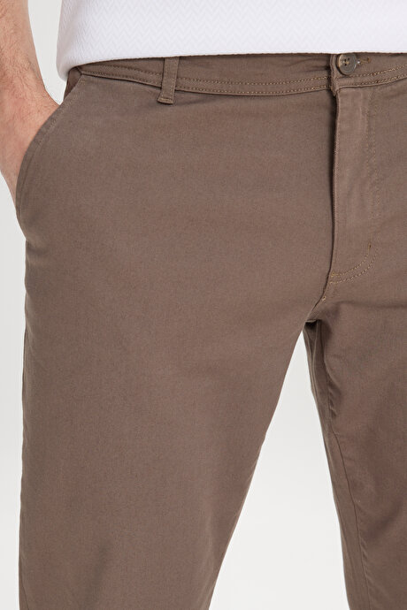 Slim Fit Dar Kesim Yan Cep Pamuklu Esnek Açık Kahve Chino Pantolon resmi
