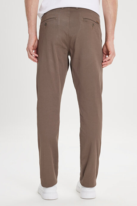 Slim Fit Dar Kesim Yan Cep Pamuklu Esnek Açık Kahve Chino Pantolon resmi