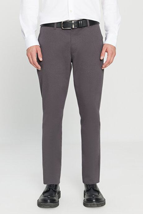 Slim Fit Dar Kesim Yan Cep Pamuklu Esnek Antrasit Chino Pantolon resmi