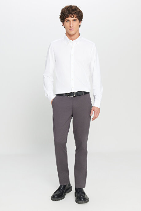 Slim Fit Dar Kesim Yan Cep Pamuklu Esnek Antrasit Chino Pantolon resmi