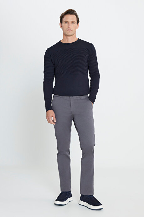 Slim Fit Dar Kesim Yan Cep Pamuklu Esnek Antrasit Chino Pantolon resmi