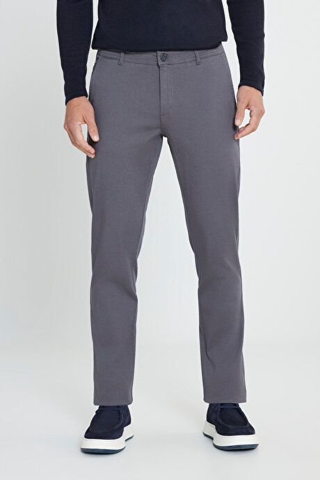 Slim Fit Dar Kesim Yan Cep Pamuklu Esnek Antrasit Chino Pantolon resmi