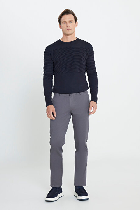 Slim Fit Dar Kesim Yan Cep Pamuklu Esnek Antrasit Chino Pantolon resmi