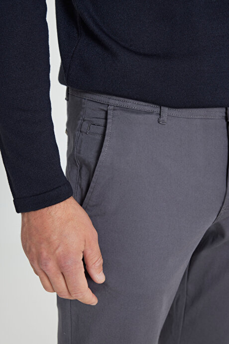 Slim Fit Dar Kesim Yan Cep Pamuklu Esnek Antrasit Chino Pantolon resmi