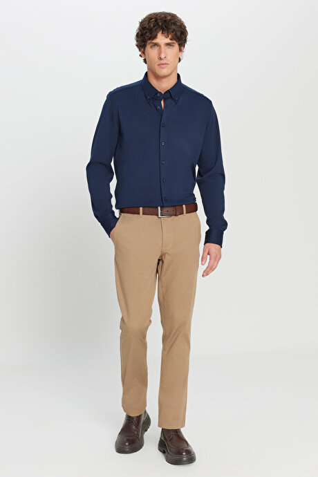 Slim Fit Dar Kesim Yan Cep Pamuklu Esnek Camel Chino Pantolon resmi