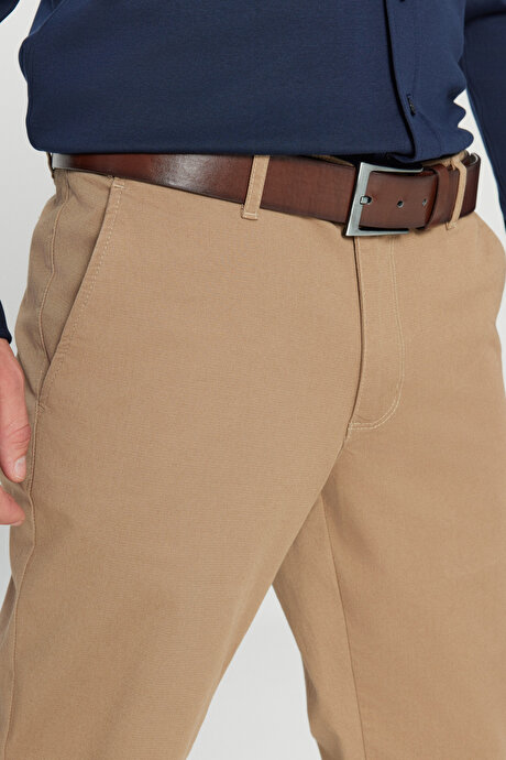 Slim Fit Dar Kesim Yan Cep Pamuklu Esnek Camel Chino Pantolon resmi
