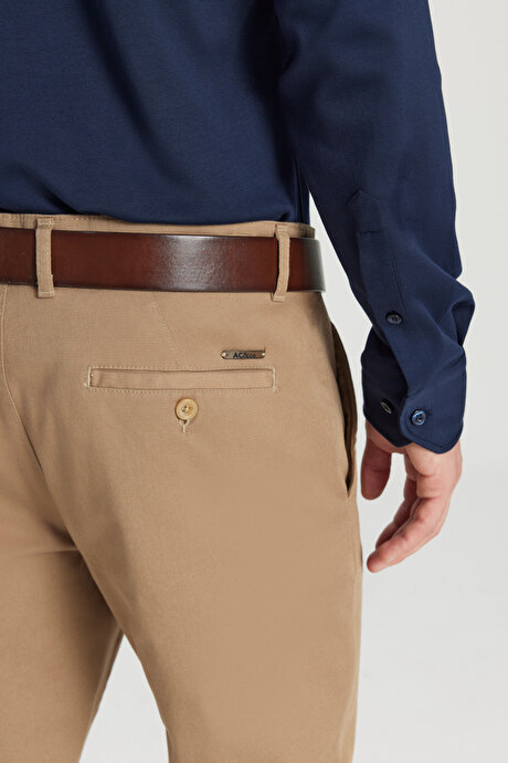 Slim Fit Dar Kesim Yan Cep Pamuklu Esnek Camel Chino Pantolon resmi