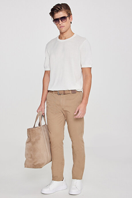 Slim Fit Dar Kesim Yan Cep Pamuklu Esnek Camel Chino Pantolon resmi