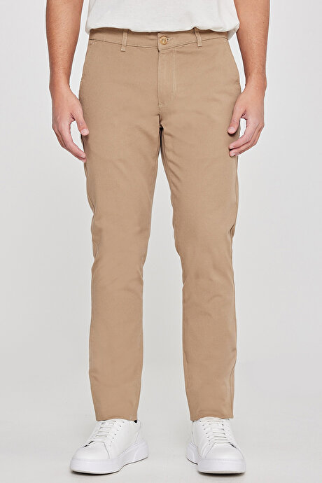 Slim Fit Dar Kesim Yan Cep Pamuklu Esnek Camel Chino Pantolon resmi