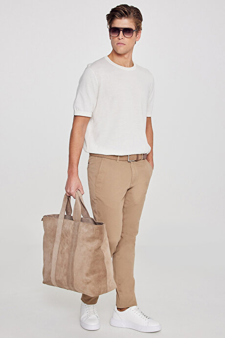 Slim Fit Dar Kesim Yan Cep Pamuklu Esnek Camel Chino Pantolon resmi