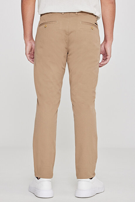 Slim Fit Dar Kesim Yan Cep Pamuklu Esnek Camel Chino Pantolon resmi