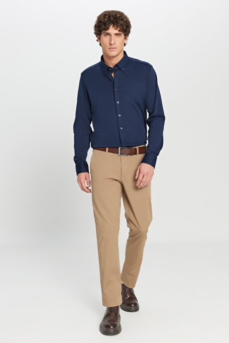 Slim Fit Dar Kesim Yan Cep Pamuklu Esnek Camel Chino Pantolon resmi