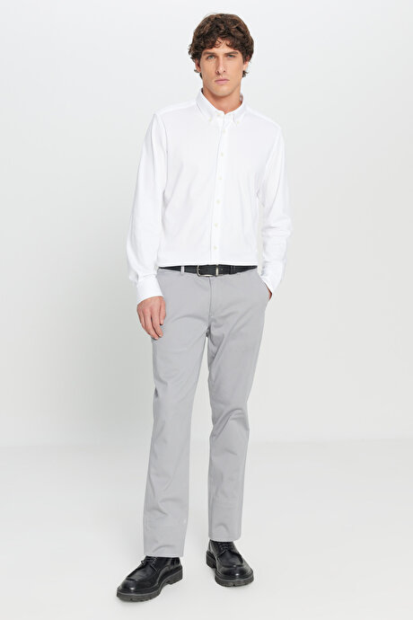 Slim Fit Dar Kesim Yan Cep Pamuklu Esnek Gri Chino Pantolon resmi